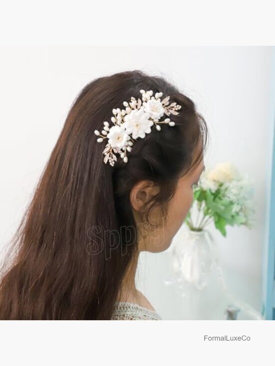 Handmade Pearl Rhinestone Hair Comb for Bridal Updo
